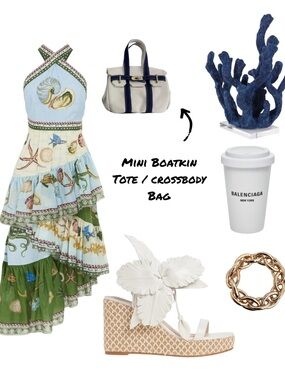 LAST ONE- Mini Blue & Cream Boatkin / Boat Tote With Removable Crossbody Strap
